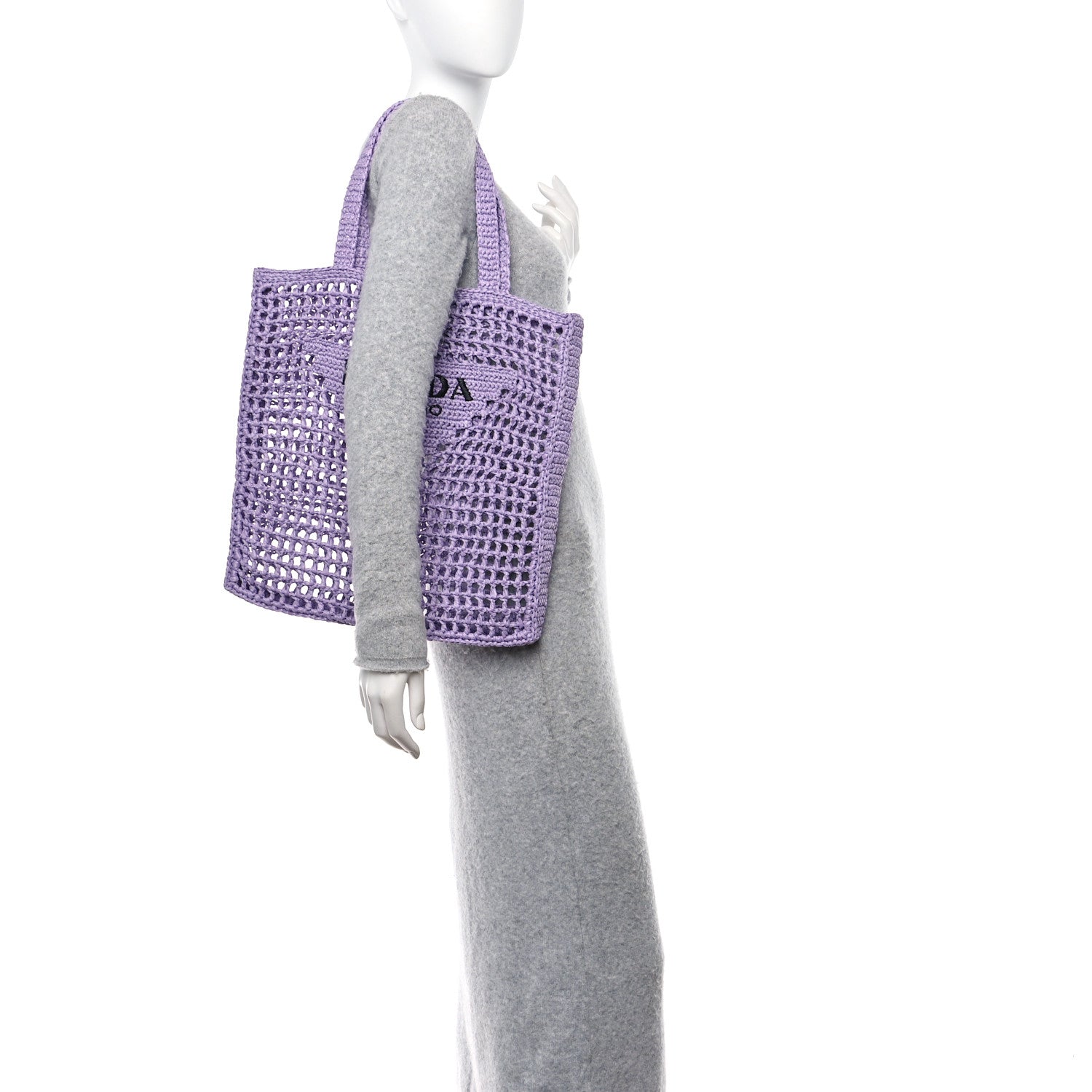 Prada Yarn Raffia Effect Crochet Logo Embroidered Tote Bag Lilium 2 of 10