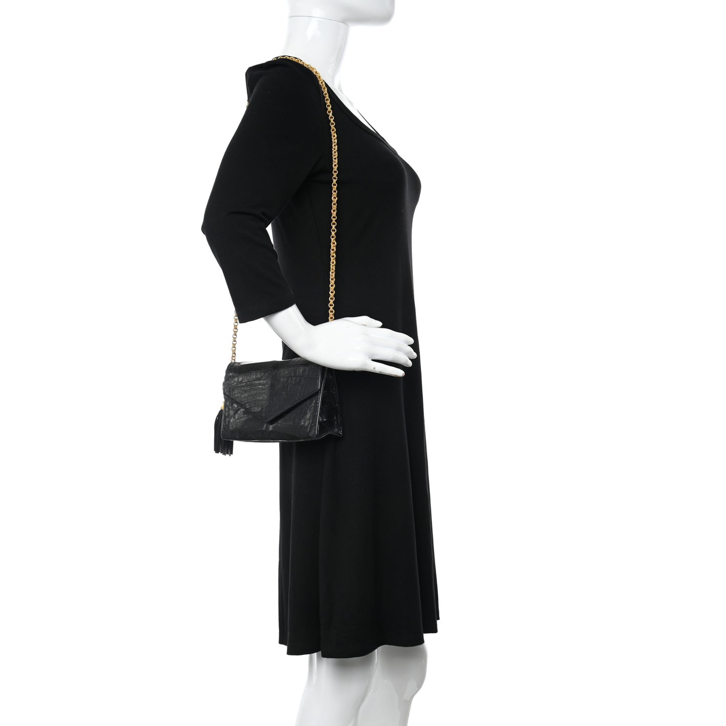 Crocodile Tassel Envelope Flap Black