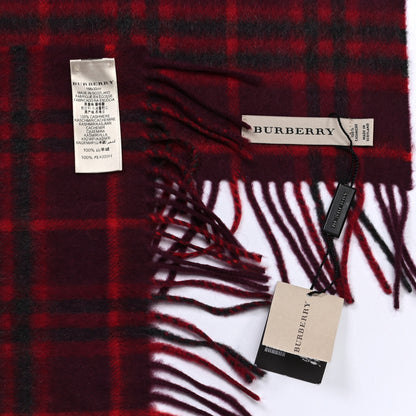 Burberry Cashmere House Icon Check Fringe Scarf Hawthorn Red 8 of 8