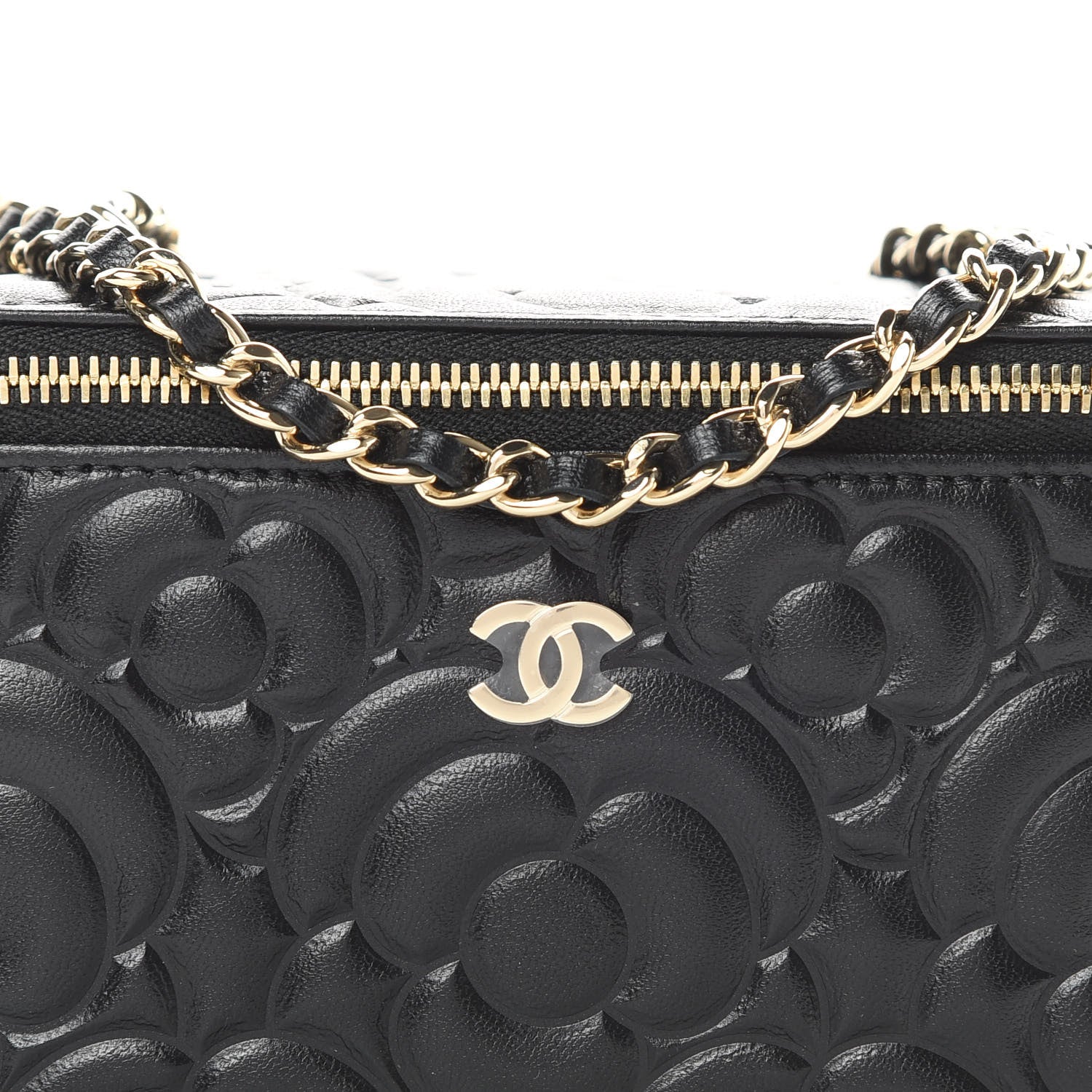 Chanel Lambskin Camellia Embossed Small Vanity Case With Chain Black 8 of 12