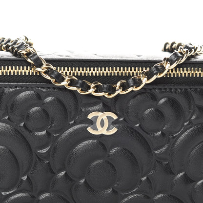 Chanel Lambskin Camellia Embossed Small Vanity Case With Chain Black 8 of 12