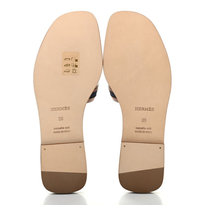 Hermes Calfskin Denim Oran Sandals 36 Bleu Brut Gold 10 of 16