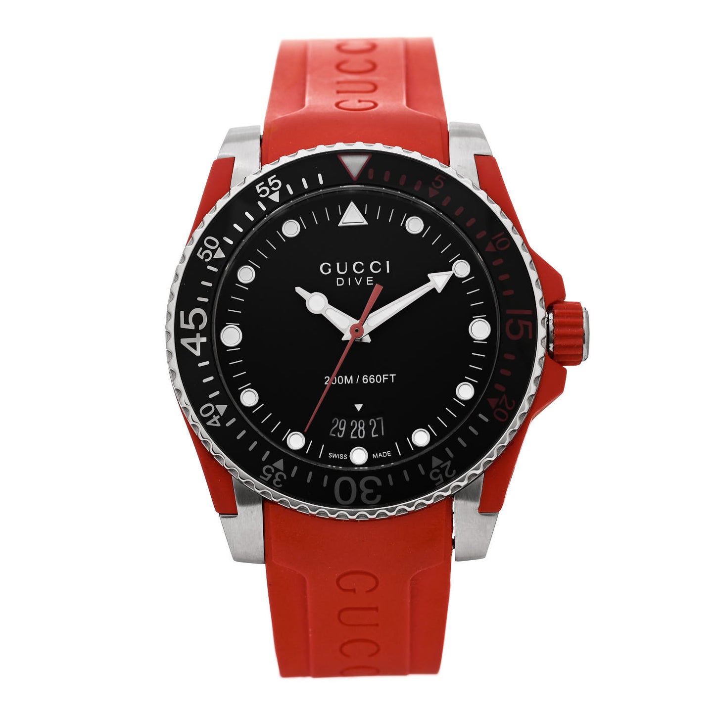 Stainless Steel Rubber 40mm Dive Quartz Watch Red