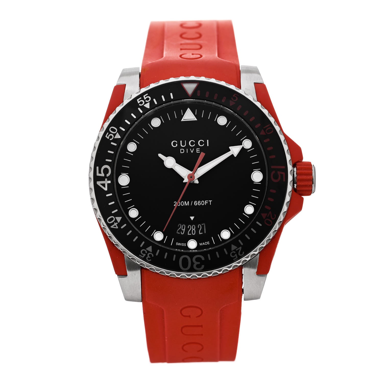 Gucci Stainless Steel Rubber 40mm Dive Quartz Watch Red 1 of 4