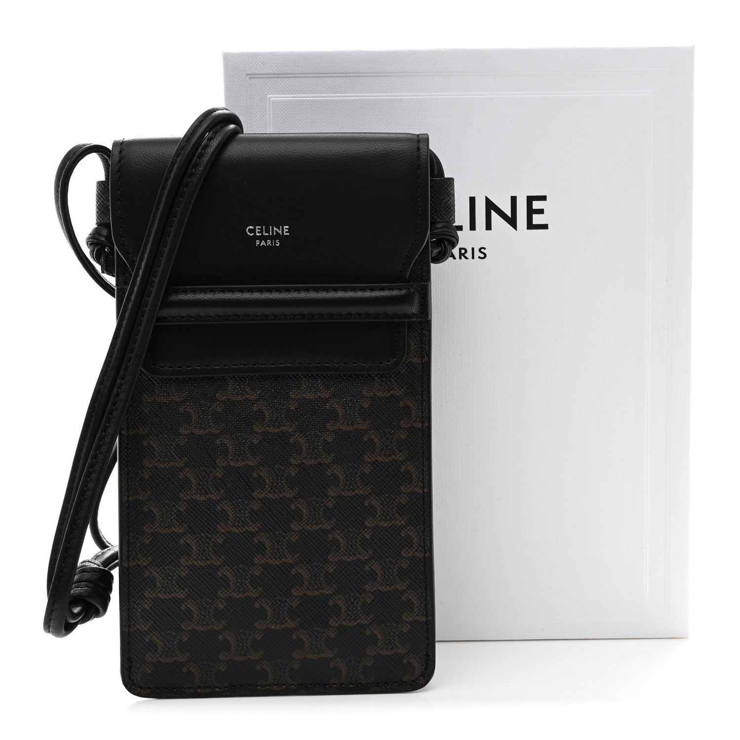Celine Triomphe Canvas Lambskin Phone Pouch With Flap Black