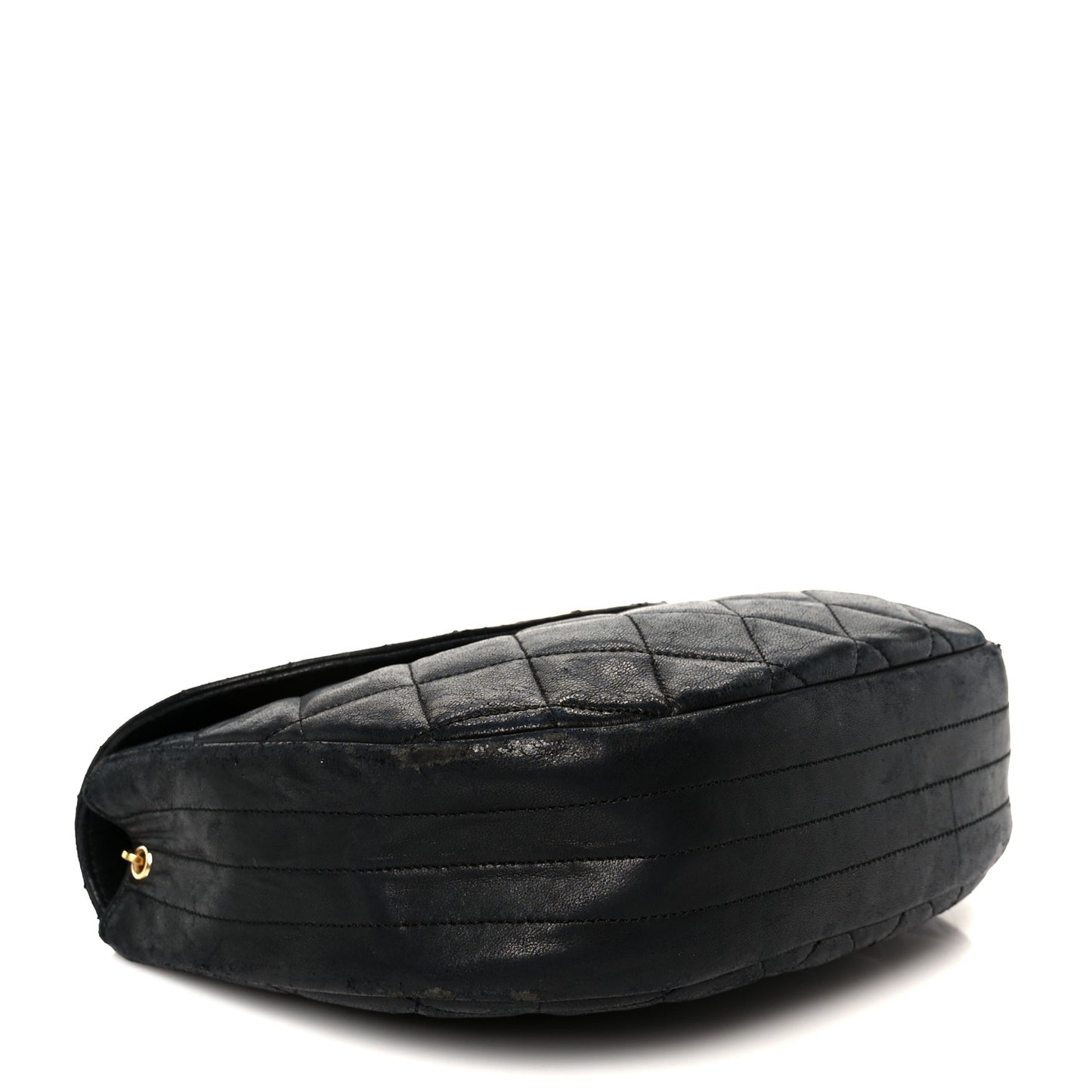 Lambskin Quilted Half Moon Flap Black
