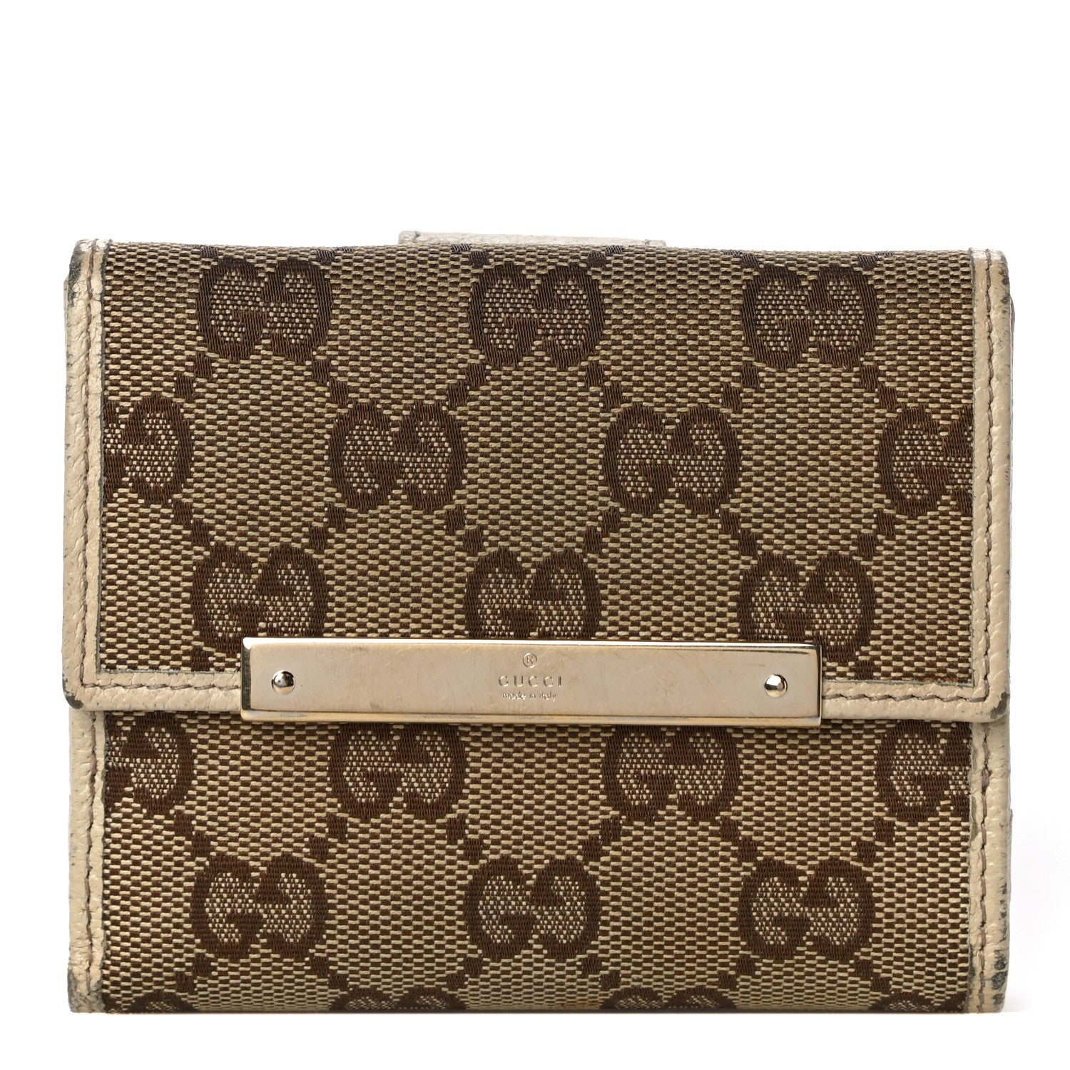 Gucci Monogram Metal Bar French Flap Wallet Off White 1 of 15