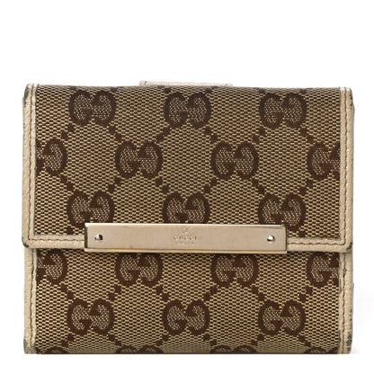 Gucci Monogram Metal Bar French Flap Wallet Off White 1 of 15