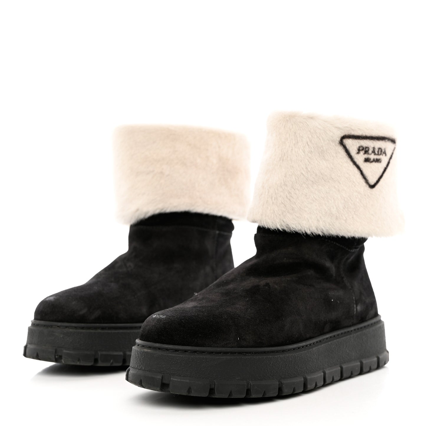 Suede Shearling Logo Ankle Boots 39.5 Black