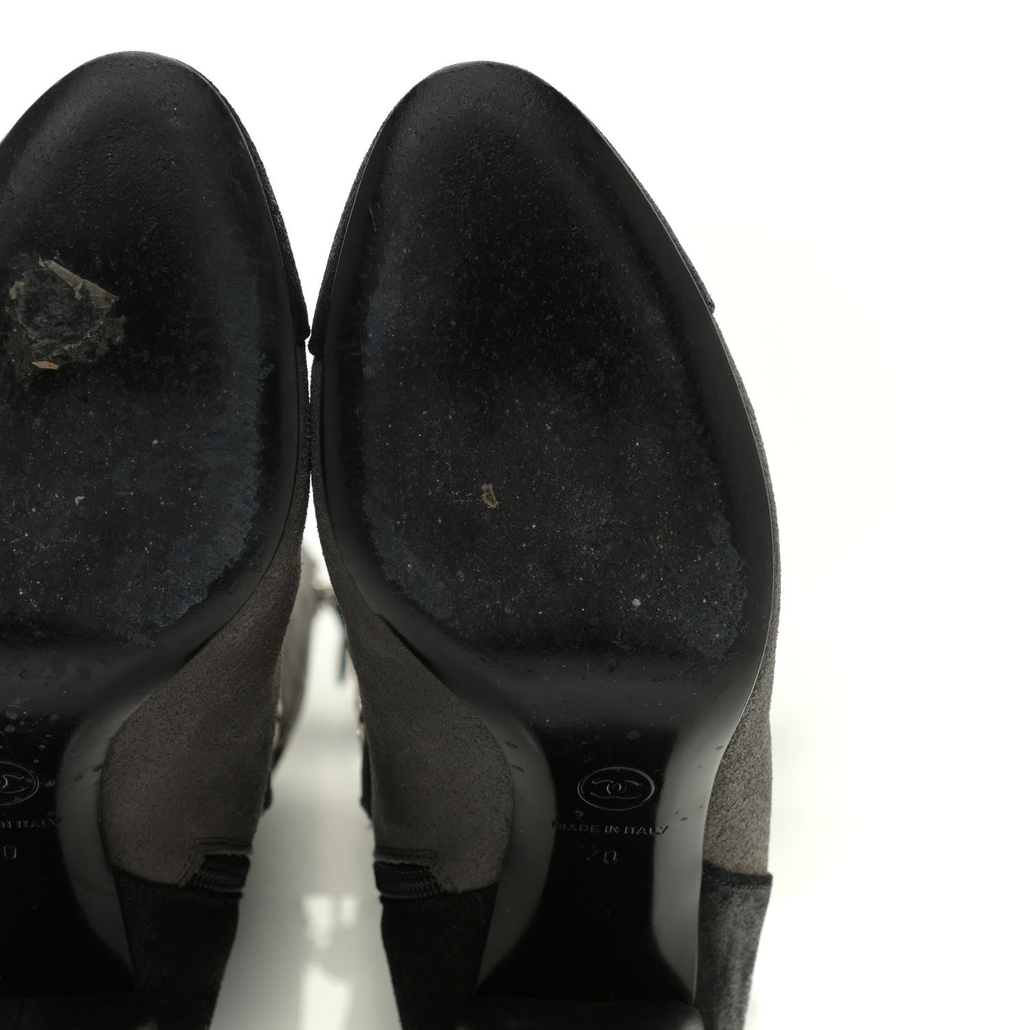 Chanel Suede Calfskin CC Cap Toe Knee High Boots 40 Black Grey 8 of 13