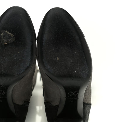Chanel Suede Calfskin CC Cap Toe Knee High Boots 40 Black Grey 8 of 13