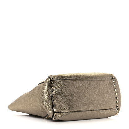 Valentino Garavani Metallic Grained Calfskin Rockstud Double Handle Tote Sasso 4 of 14
