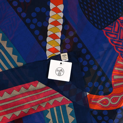Hermes Cotton Fantaisie d'Etriers Beach Pareo Bleu Outremer 3 of 3