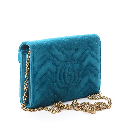 Gucci Velvet Matelasse GG Marmont Chain Wallet Pavone Cyan 2 of 8