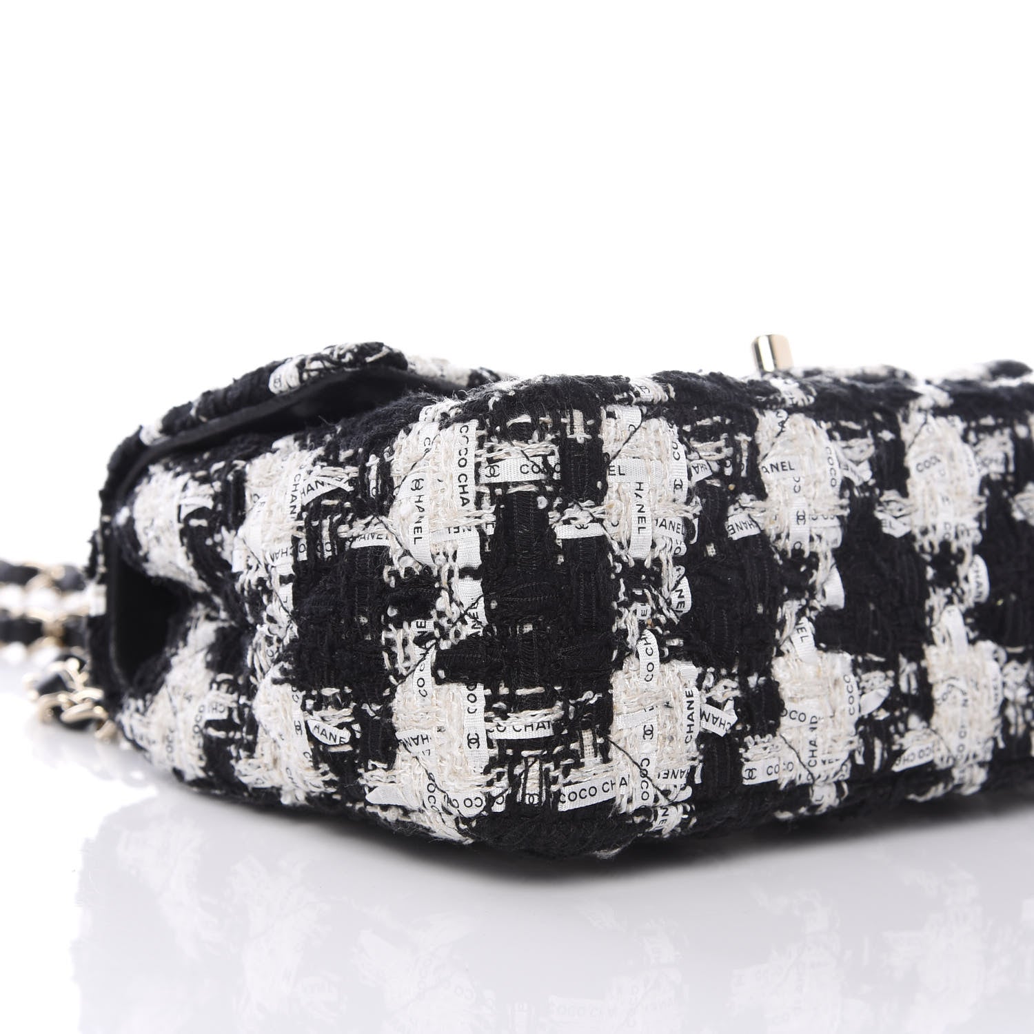 Chanel Tweed Quilted Mini Rectangular Flap Black Ecru White 7 of 10