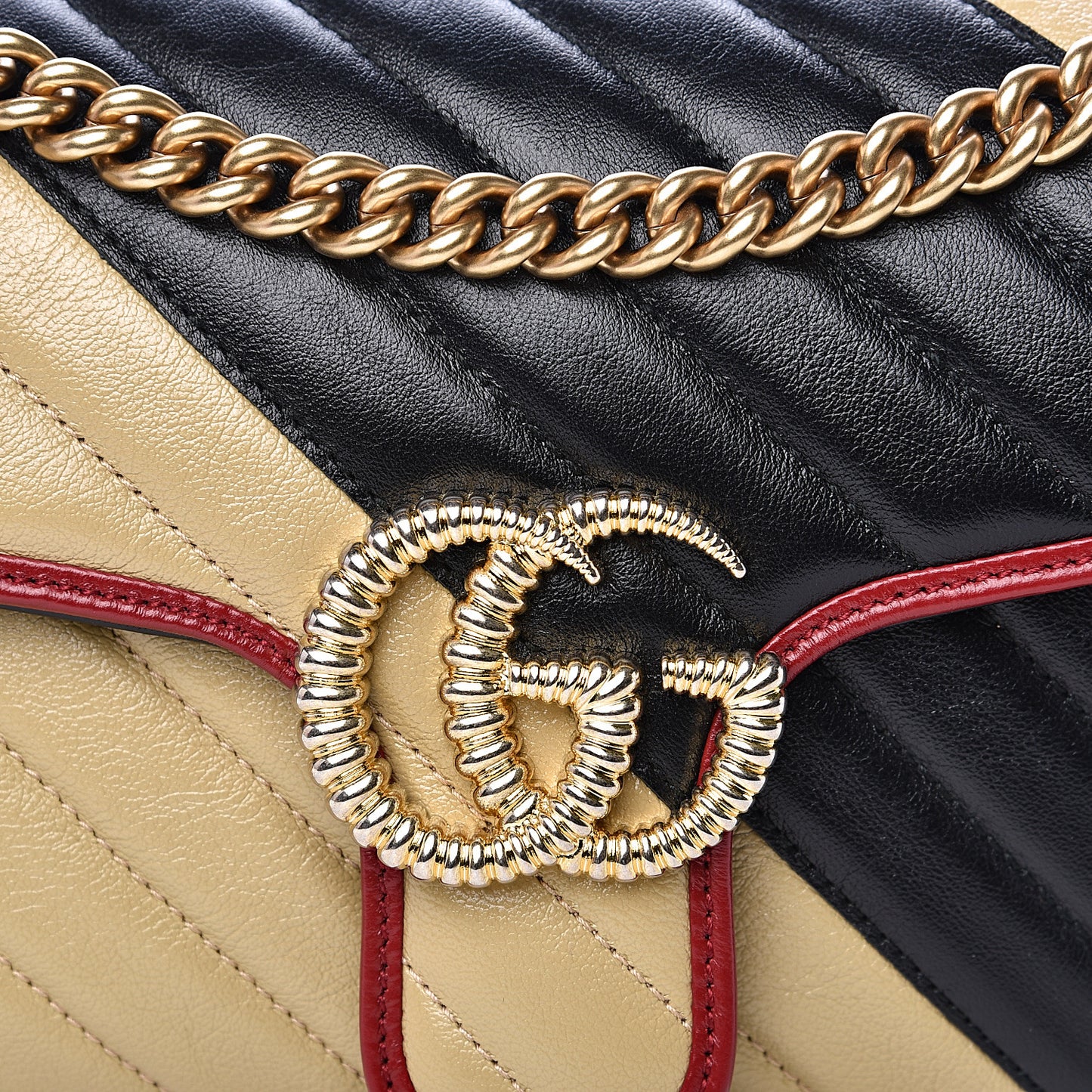Azalea Calfskin Matelasse Diagonal Patchwork Small Torchon GG Marmont Shoulder Bag Black Beige Romantic Cerise