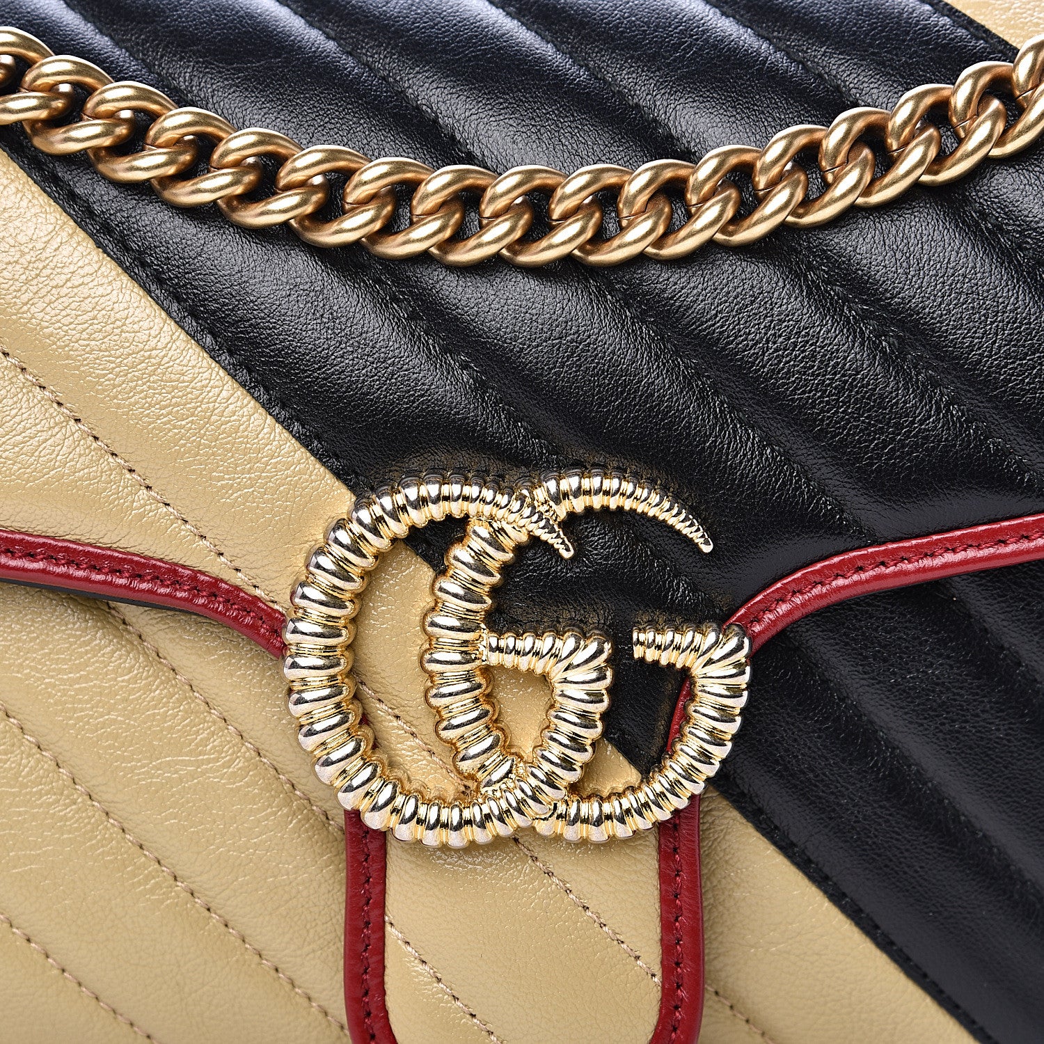 Gucci Azalea Calfskin Matelasse Diagonal Patchwork Small Torchon GG Marmont Shoulder Bag Black Beige Romantic Cerise 7 of 9