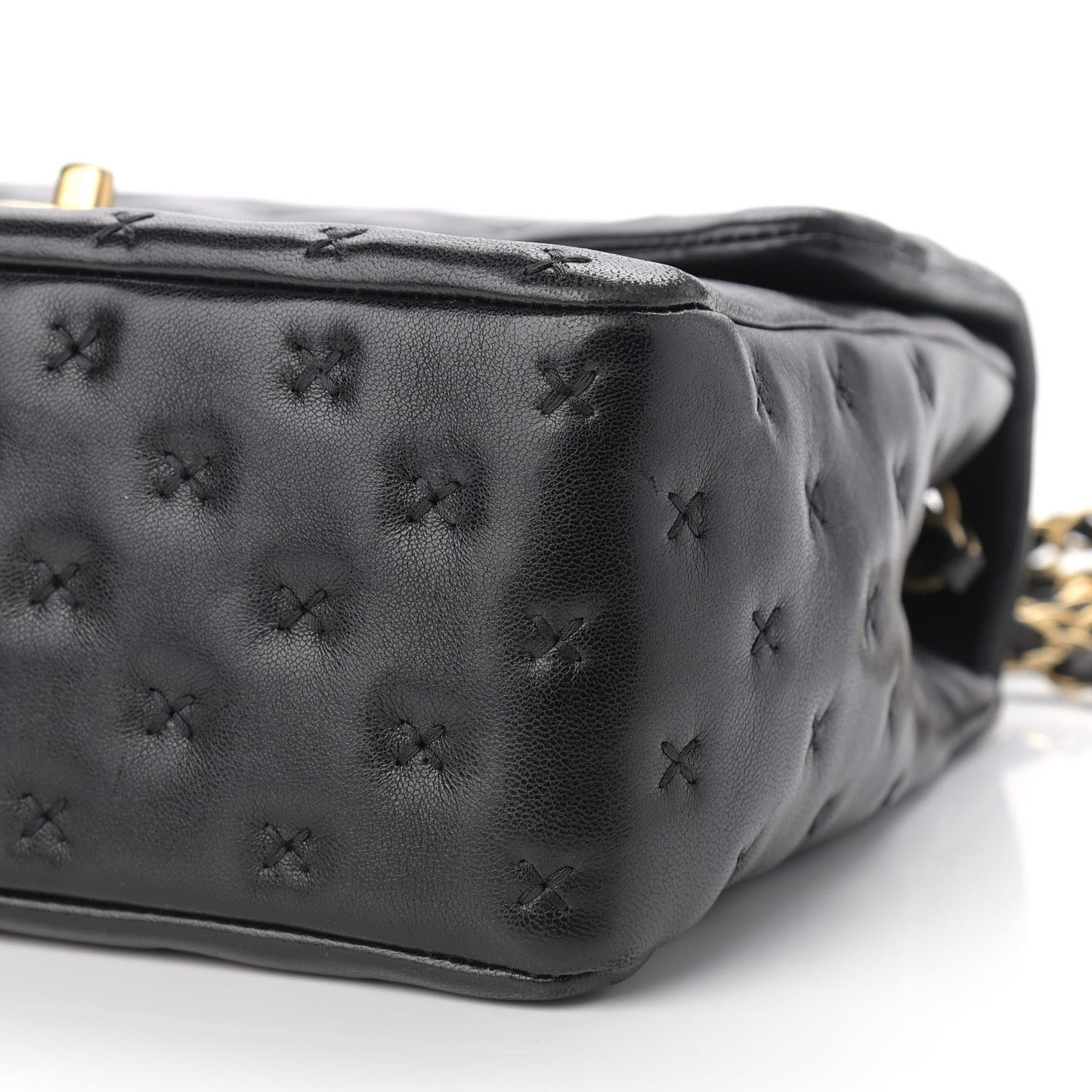 Lambskin Cross Stitch Small Coco Handle Flap Dark Black