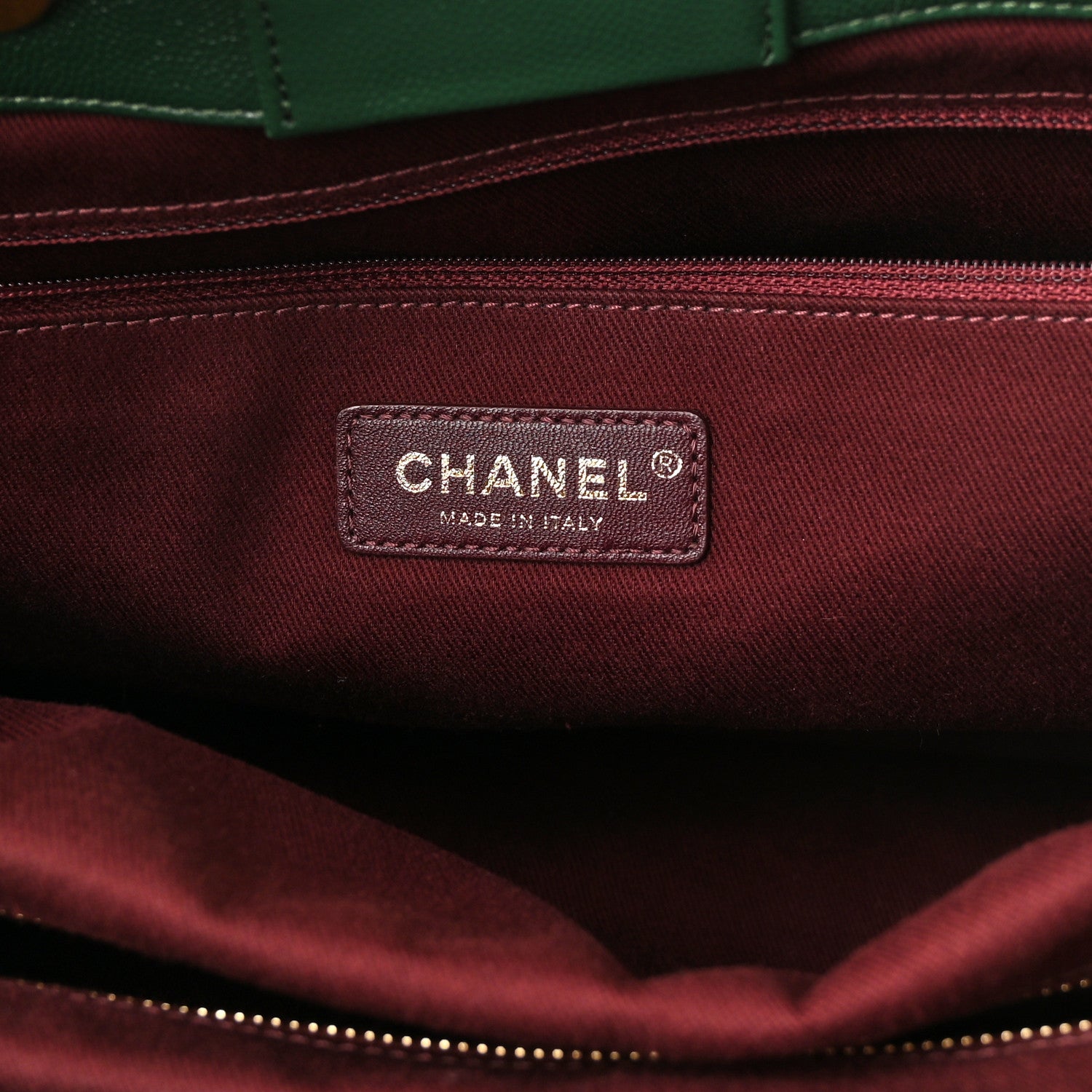 Chanel Caviar Chevron Quilted Large Coco Handle Shopping Tote Dark Green 6 of 10
