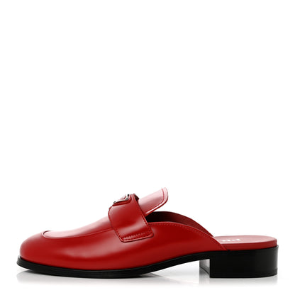 Prada Spazzolato Metal Triangle Logo 25mm Loafer Mules 39.5 Scarlatto 1 of 9
