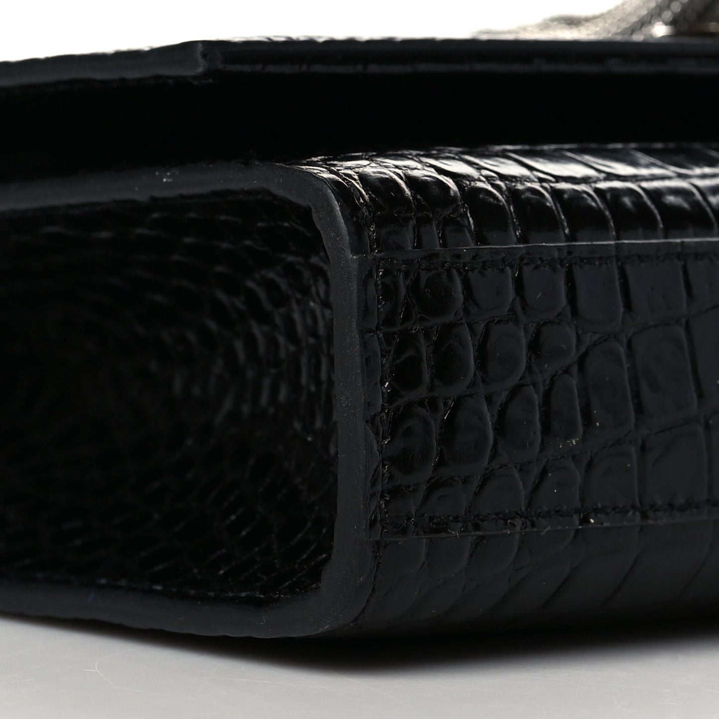 Calfskin Crocodile Embossed Small Classic Monogram Kate Tassel Satchel Black