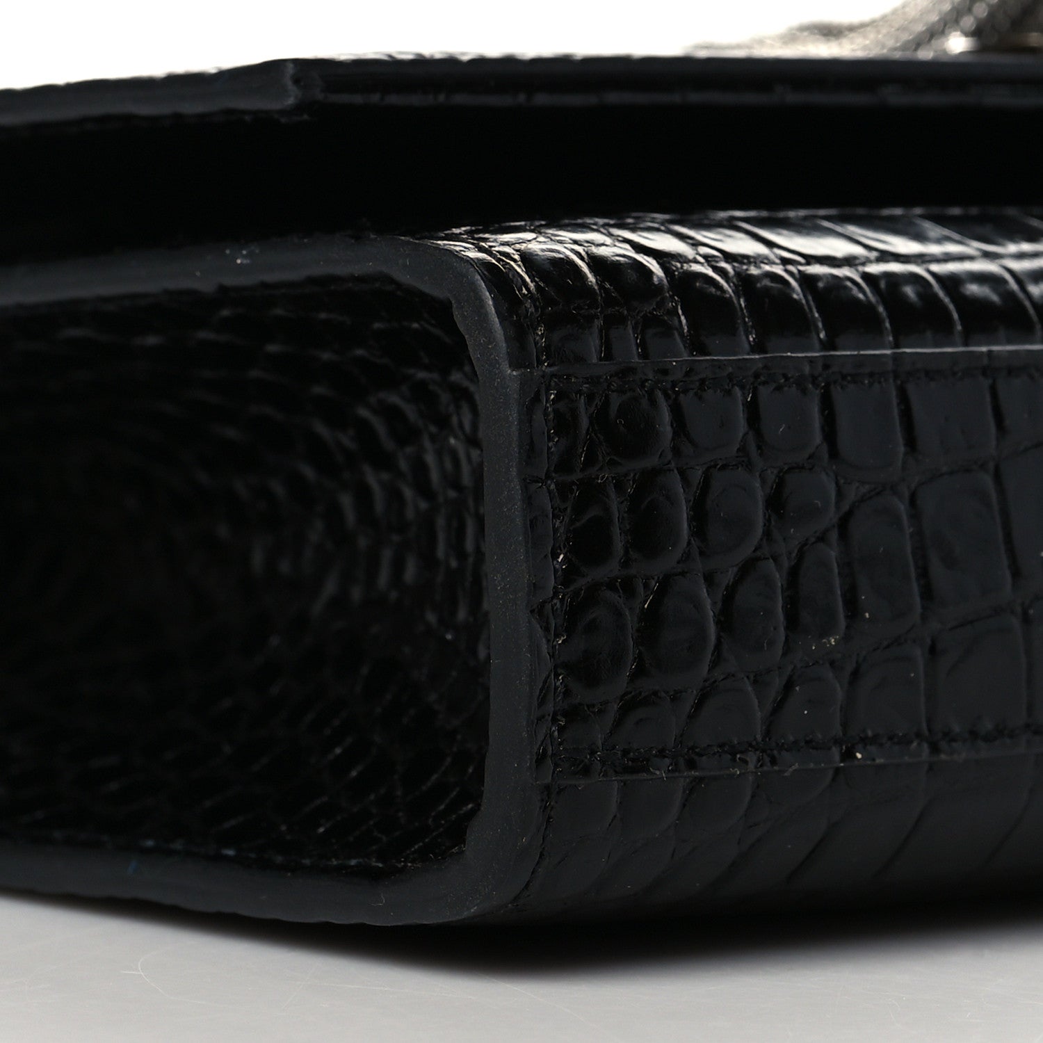 Saint Laurent Calfskin Crocodile Embossed Small Classic Monogram Kate Tassel Satchel Black 9 of 10