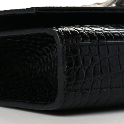 Saint Laurent Calfskin Crocodile Embossed Small Classic Monogram Kate Tassel Satchel Black 9 of 10