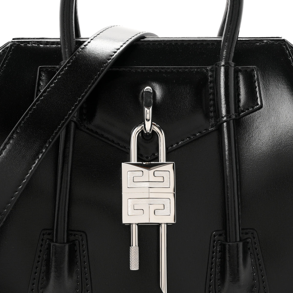 Box Calfskin Mini Lock Antigona Shoulder Bag Black