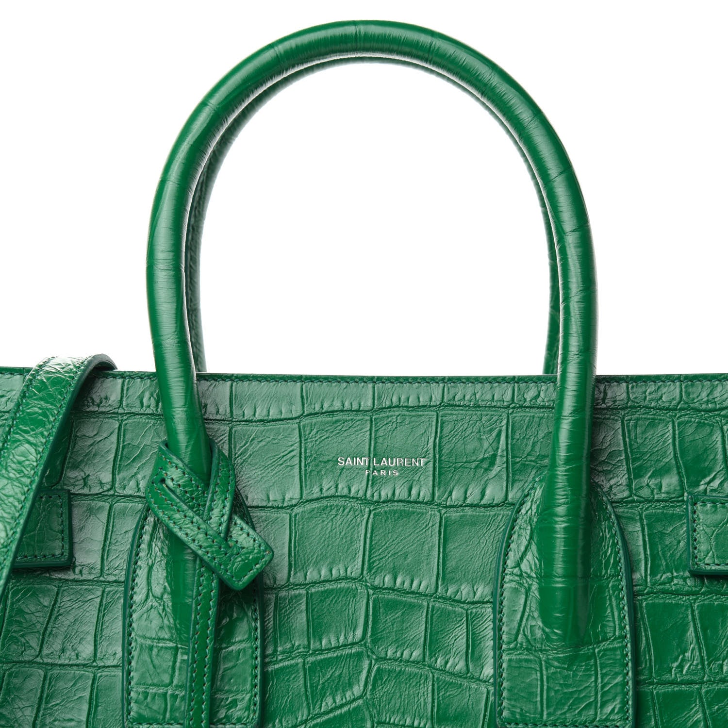 Saint Laurent Calfskin Crocodile Embossed Small Sac de Jour Green 9 of 9