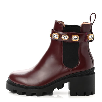 Gucci Calfskin Crystal GG Trip Chelsea Ankle Boots 36 Maroon 1 of 9