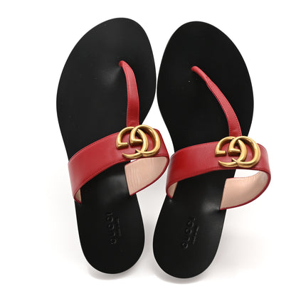 Gucci Calfskin GG Marmont Thong Sandals 38 Red 2 of 8