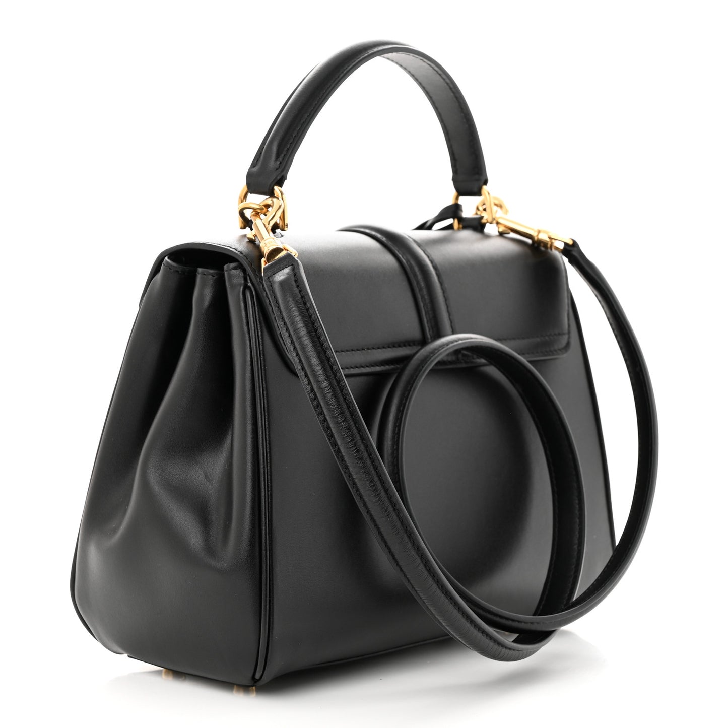 Satinated Calfskin Small 16 Top Handle Bag Black