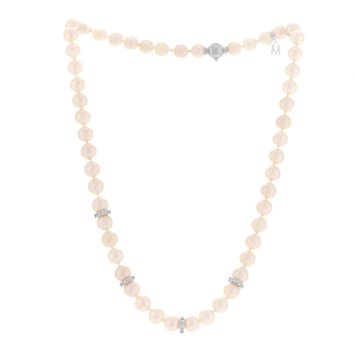 Mikimoto 18K White Gold Diamond Akoya Pearl 7-7.5mm Strand Rondelle Necklace 3 of 6