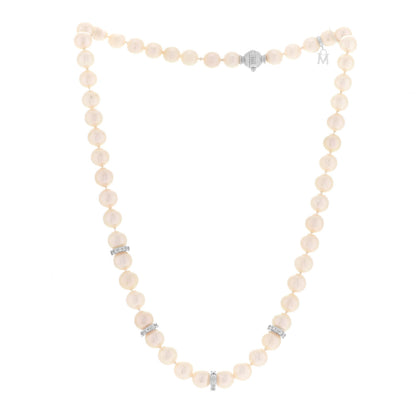 Mikimoto 18K White Gold Diamond Akoya Pearl 7-7.5mm Strand Rondelle Necklace 3 of 6