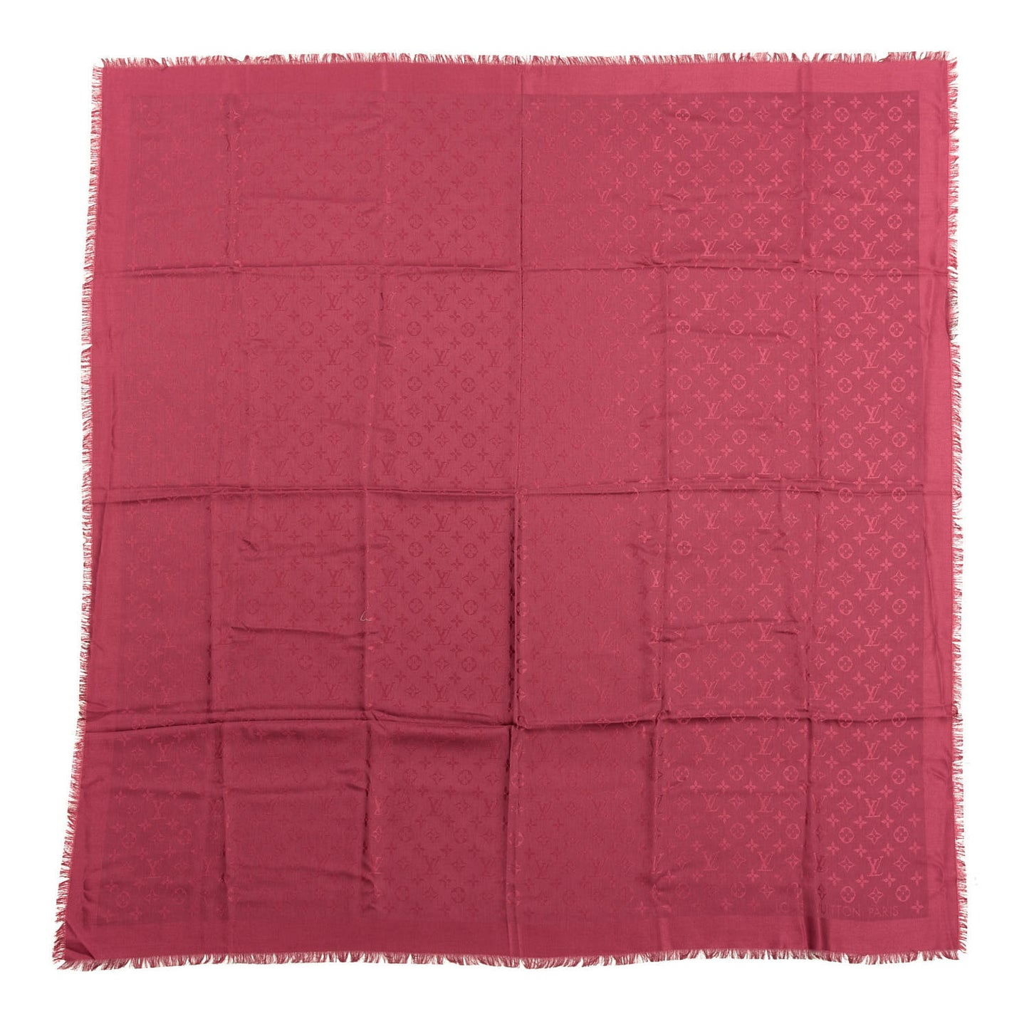 Silk Wool Monogram Shawl Wine Red