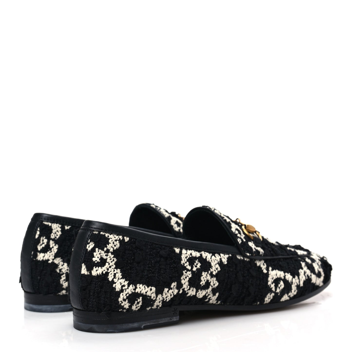 Tweed GG Monogram Horsebit Womens Jordaan Loafers 37.5 Black Natural