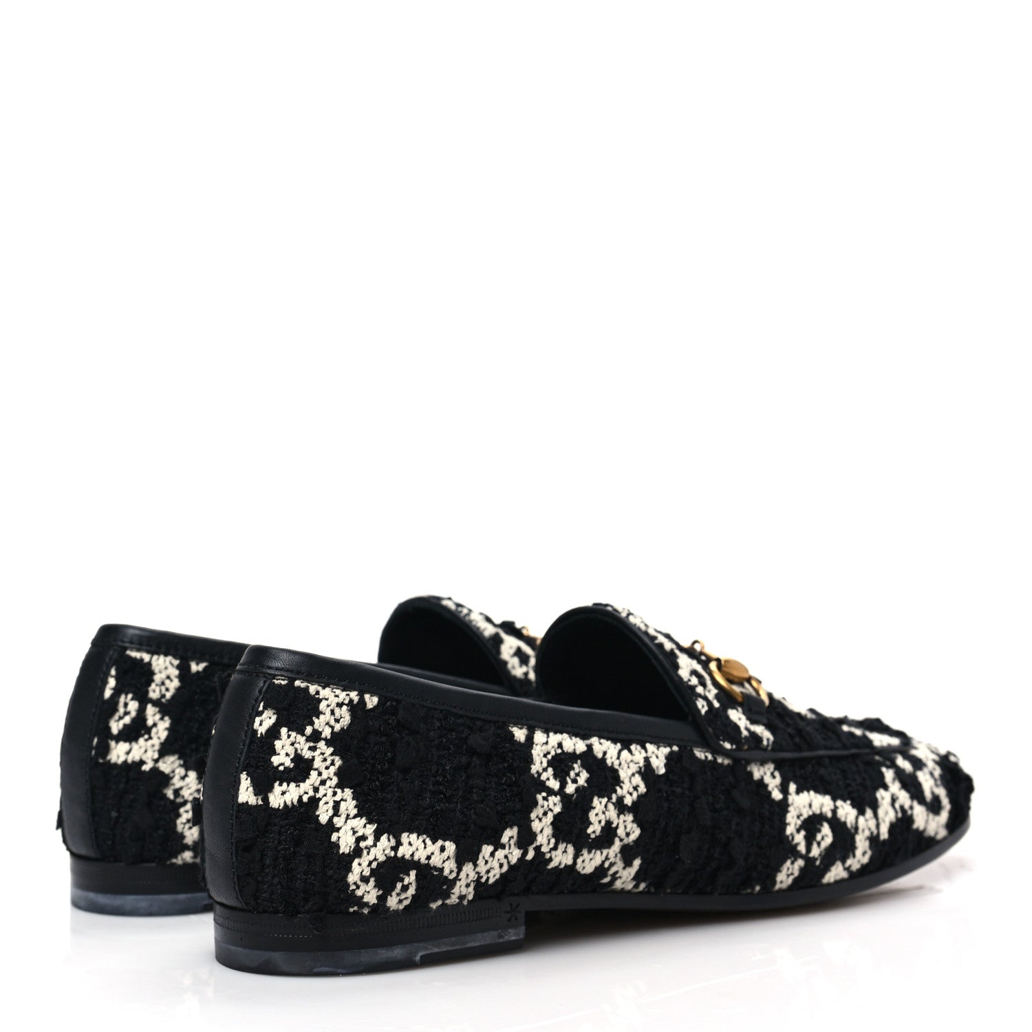 Gucci Tweed GG Monogram Horsebit Womens Jordaan Loafers 37.5 Black Natural 4 of 8