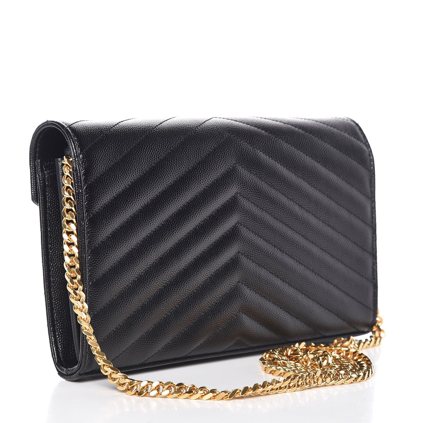 Grain De Poudre Matelasse Chevron Monogram Chain Wallet Black