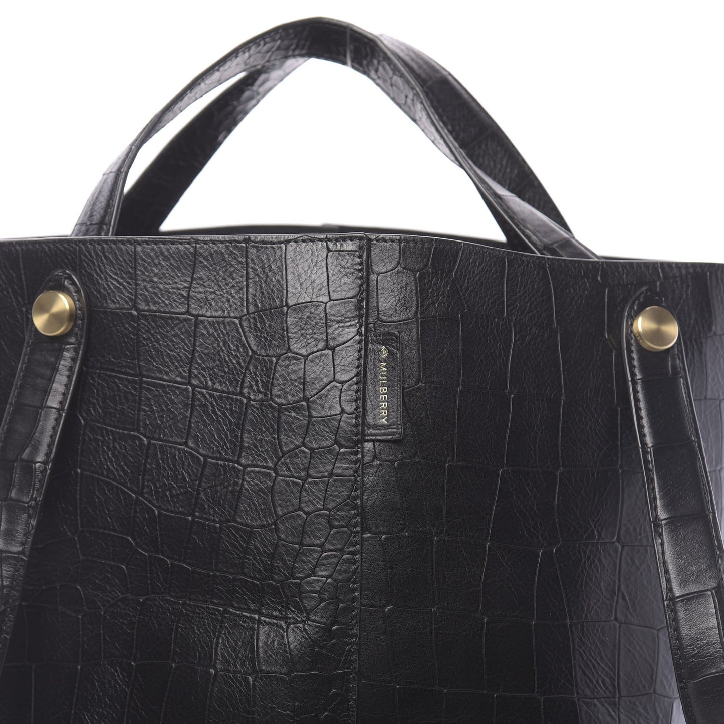Calfskin Crocodile Embossed Kite Bucket Bag Black