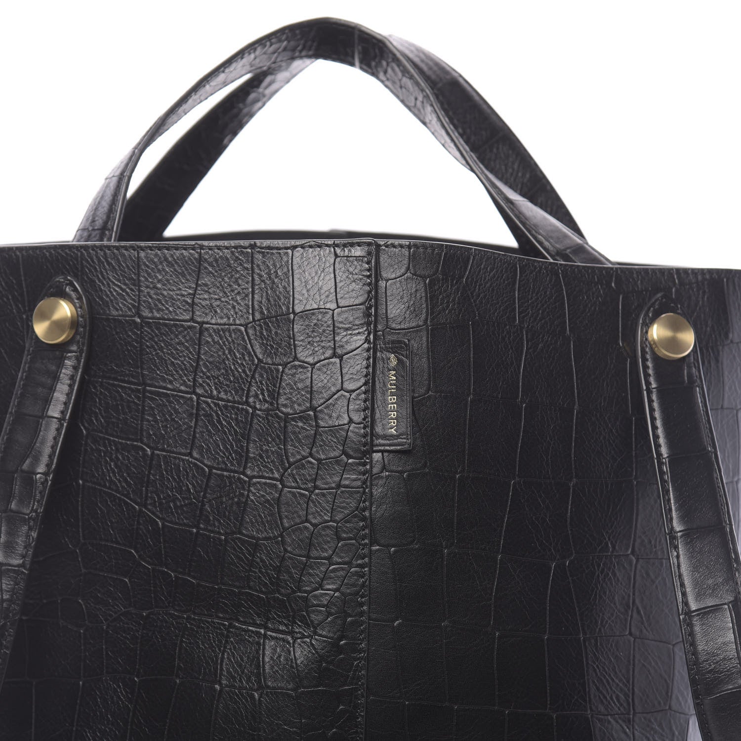 Mulberry Calfskin Crocodile Embossed Kite Bucket Bag Black 7 of 9
