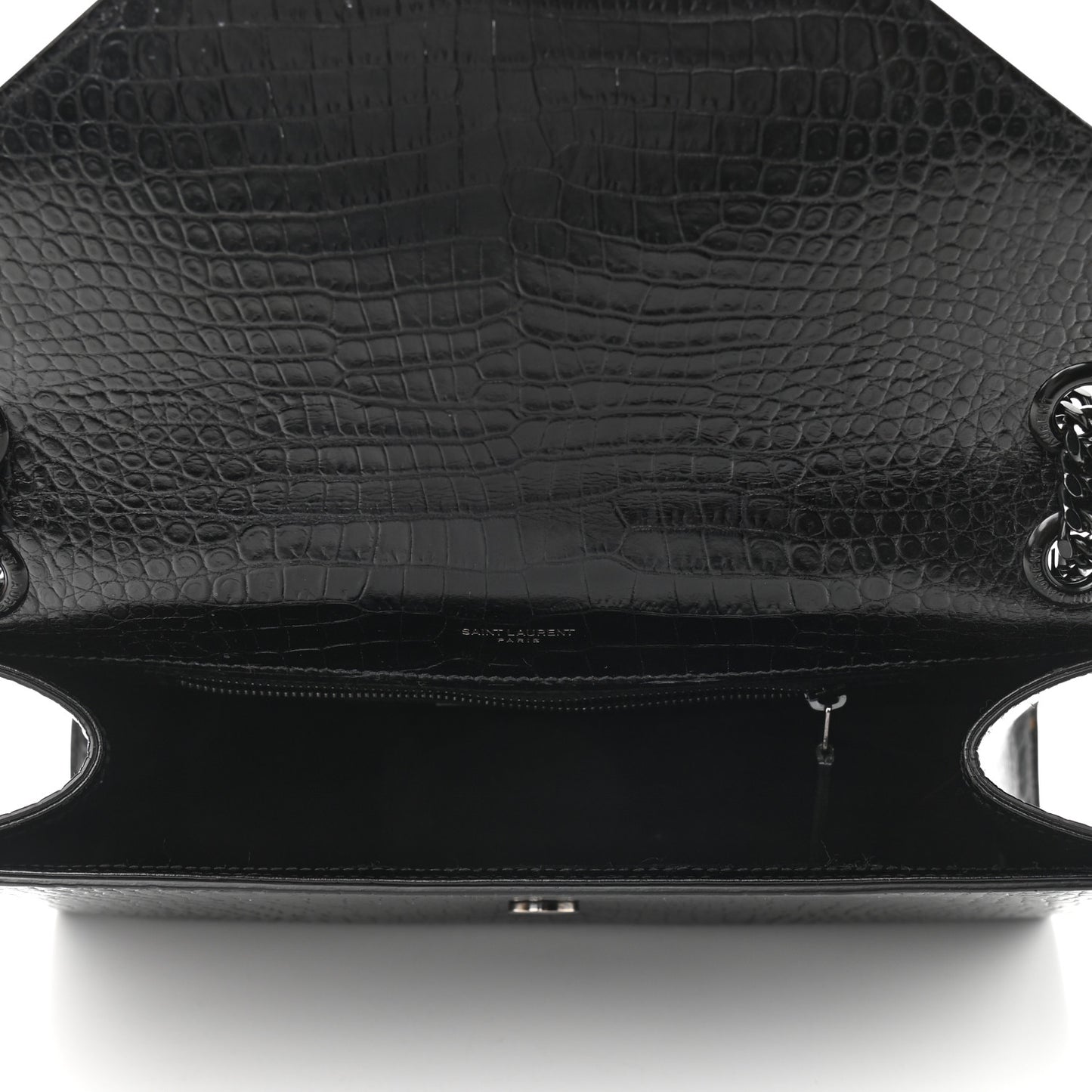 Calfskin Crocodile Embossed Monogram Large Satchel Black