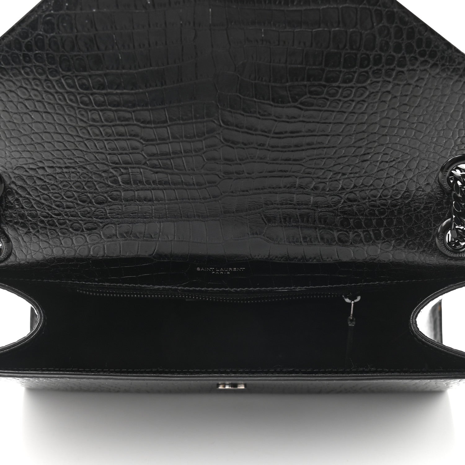 Saint Laurent Calfskin Crocodile Embossed Monogram Large Satchel Black 5 of 15