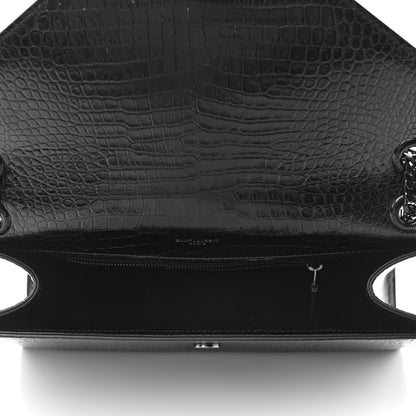 Saint Laurent Calfskin Crocodile Embossed Monogram Large Satchel Black 5 of 15