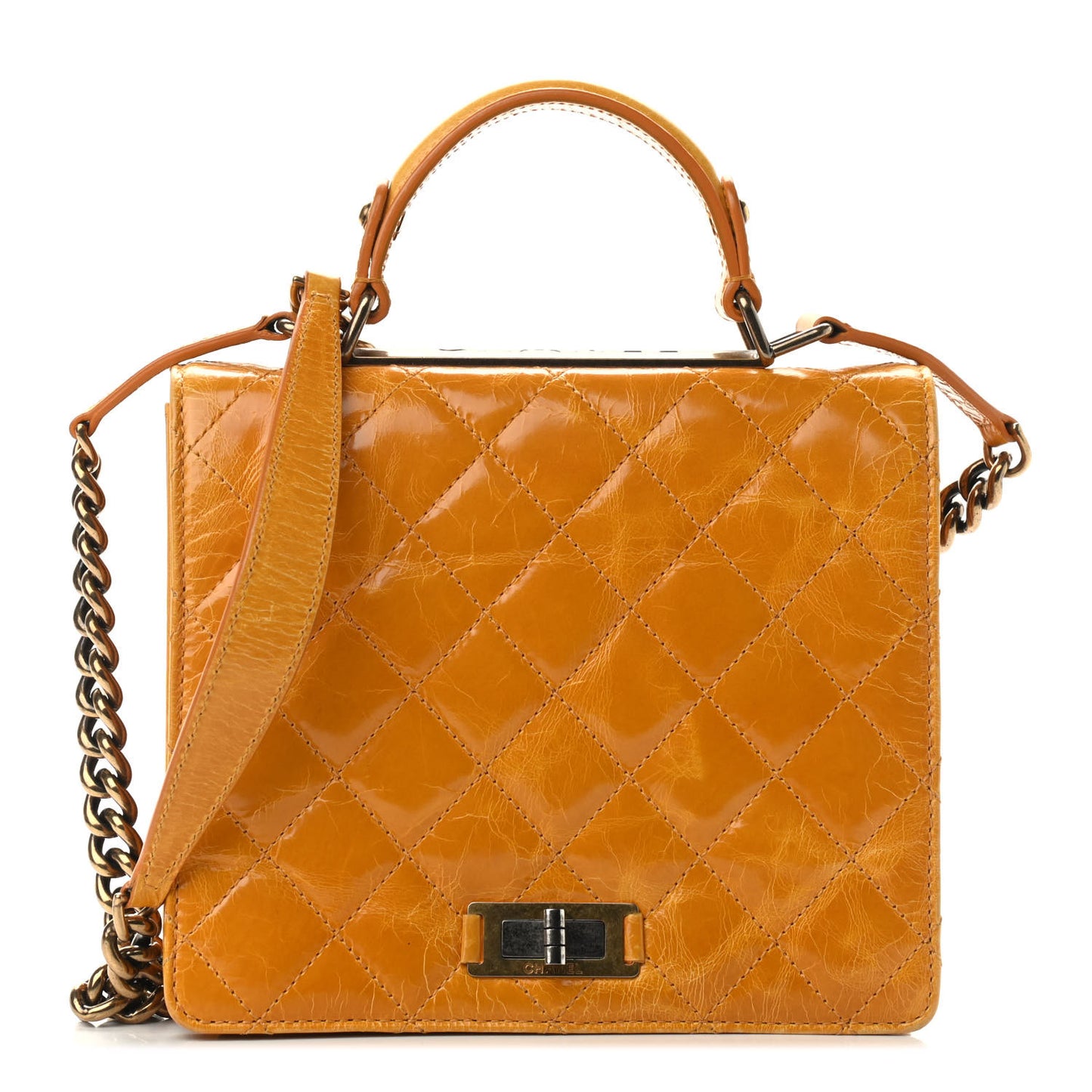 Glazed Calfskin Quilted Rita Top Handle Flap Yellow
