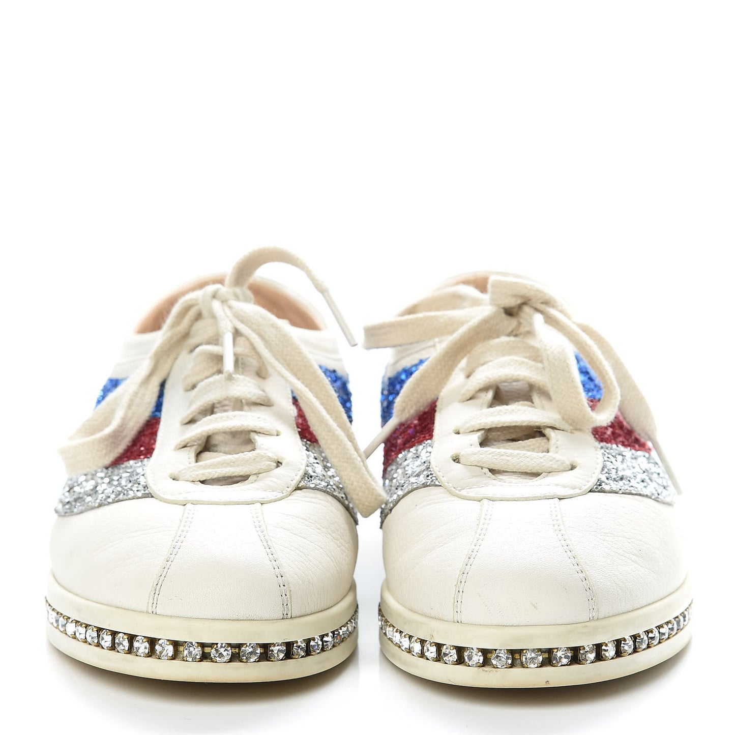 Calfskin Glitter Crystal Womens Sylvie Web Falacer Sneakers 36.5 White