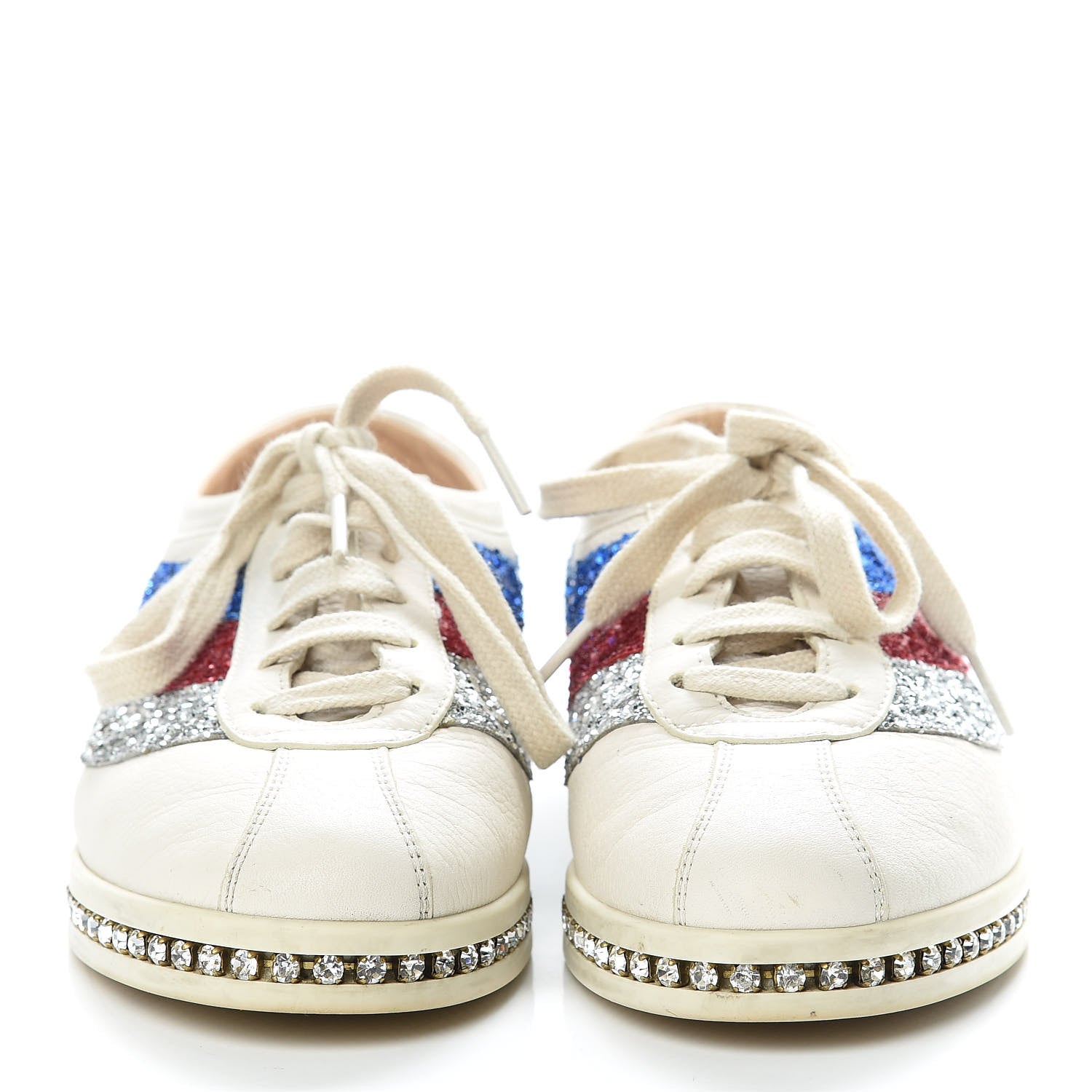 Gucci Calfskin Glitter Crystal Womens Sylvie Web Falacer Sneakers 36.5 White 2 of 18