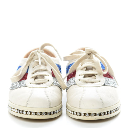 Gucci Calfskin Glitter Crystal Womens Sylvie Web Falacer Sneakers 36.5 White 2 of 18