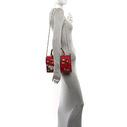 Gucci Calfskin Snakeskin Studded Small Ottilia Top Handle Bag Hibiscus Red 2 of 10