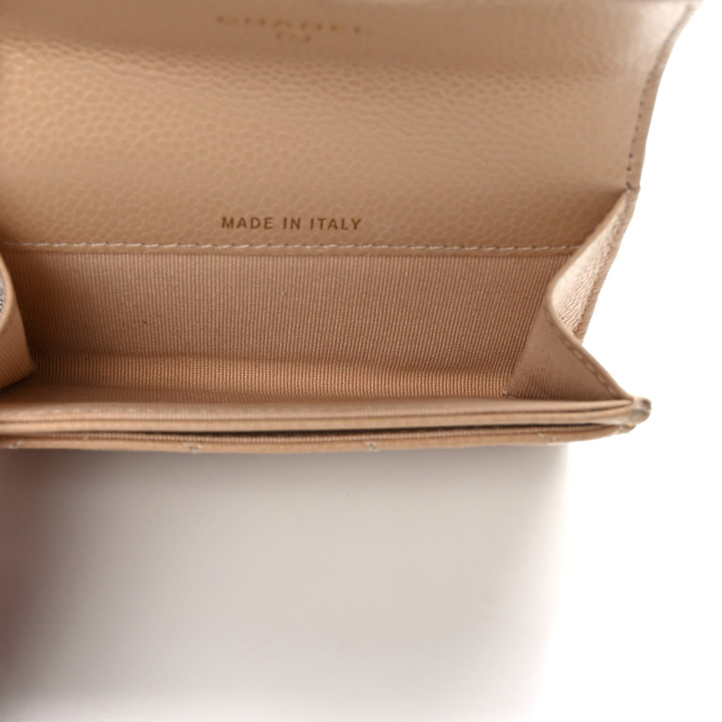 Caviar Quilted Flap Card Holder Wallet Beige