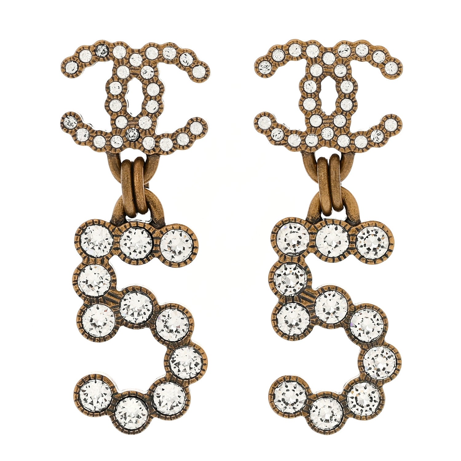 Chanel Metal Crystal City of Lights No 5 Drop Earrings Gold 1 of 5